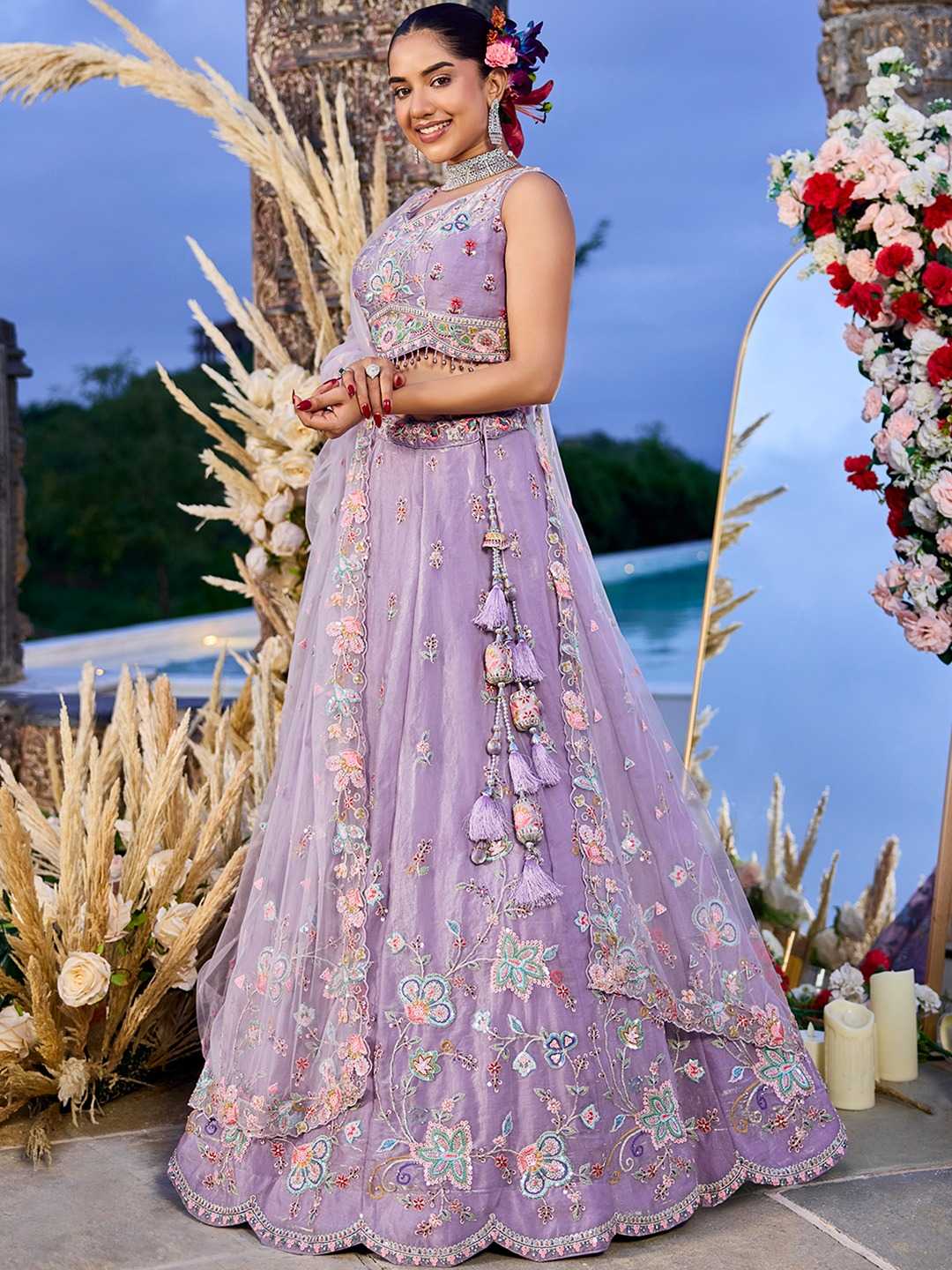Satin Silk Embroidered Sequins Lehenga
